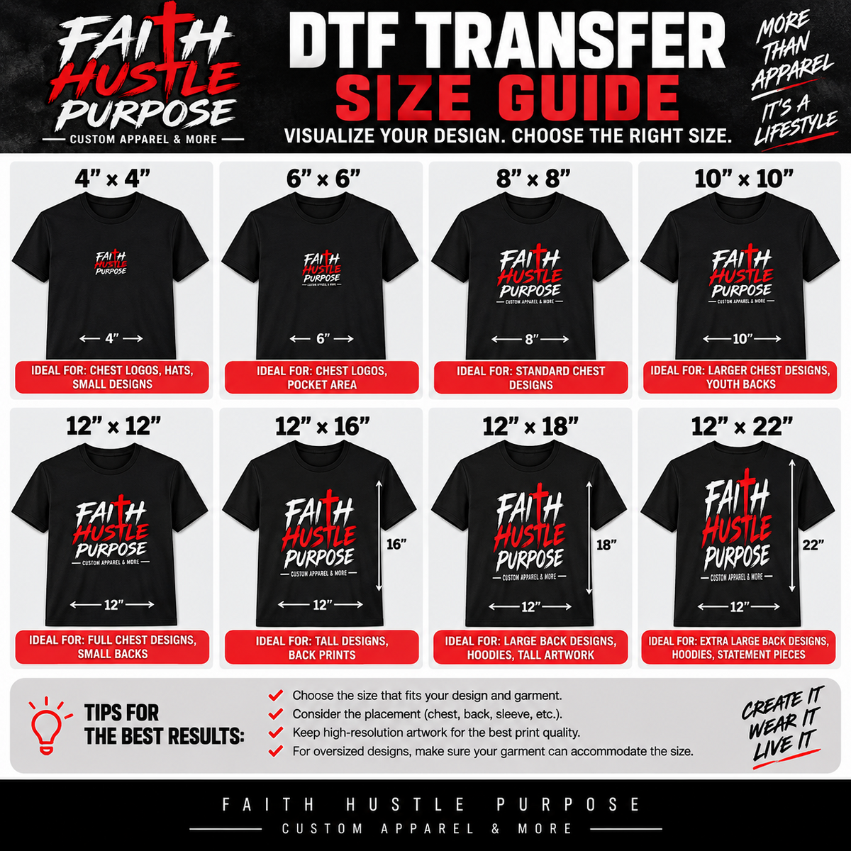 DTF TRANSFER SIZE GUIDE